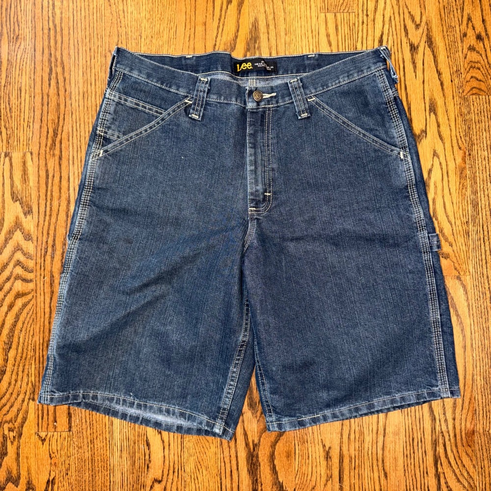 Lee Dungarees Carpenter Denim Shorts Utility Hammer Loop 34 Blue Baggy Y2K
